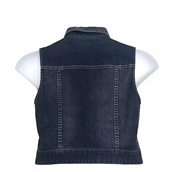 CHICO’S Platinum Faux Gem Embellished Denim Western Motif Vest - Picture 2 of 4